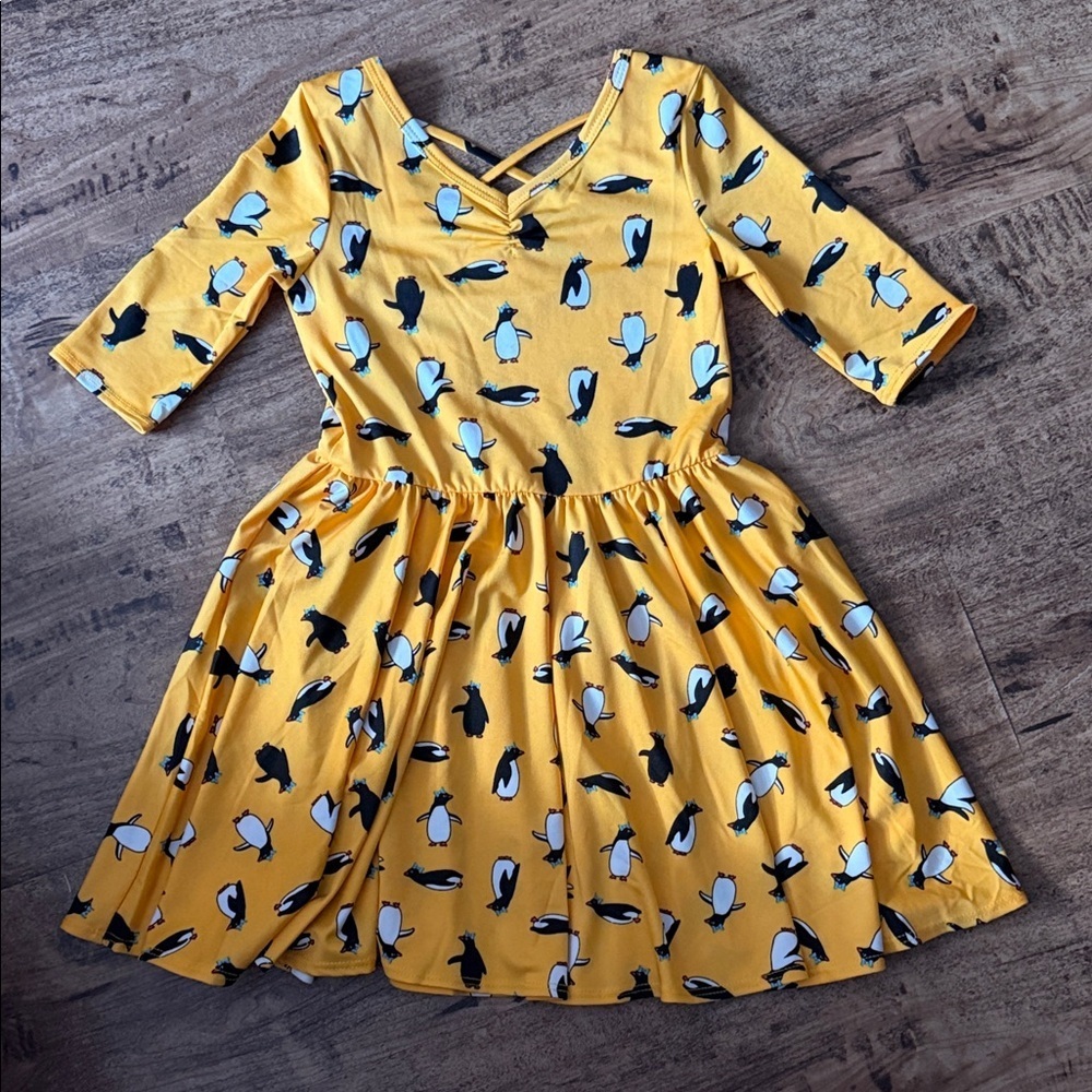 Yellow Penguin Print Kids Dress size 5/6